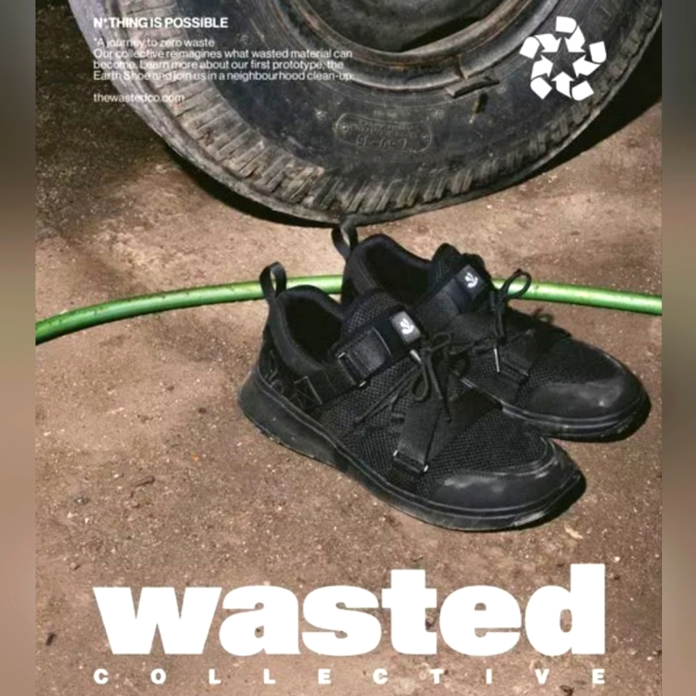 NWT Wasted Collective Mens Black Eco Sneaker 8 NIB Recycled Material $141 Retail